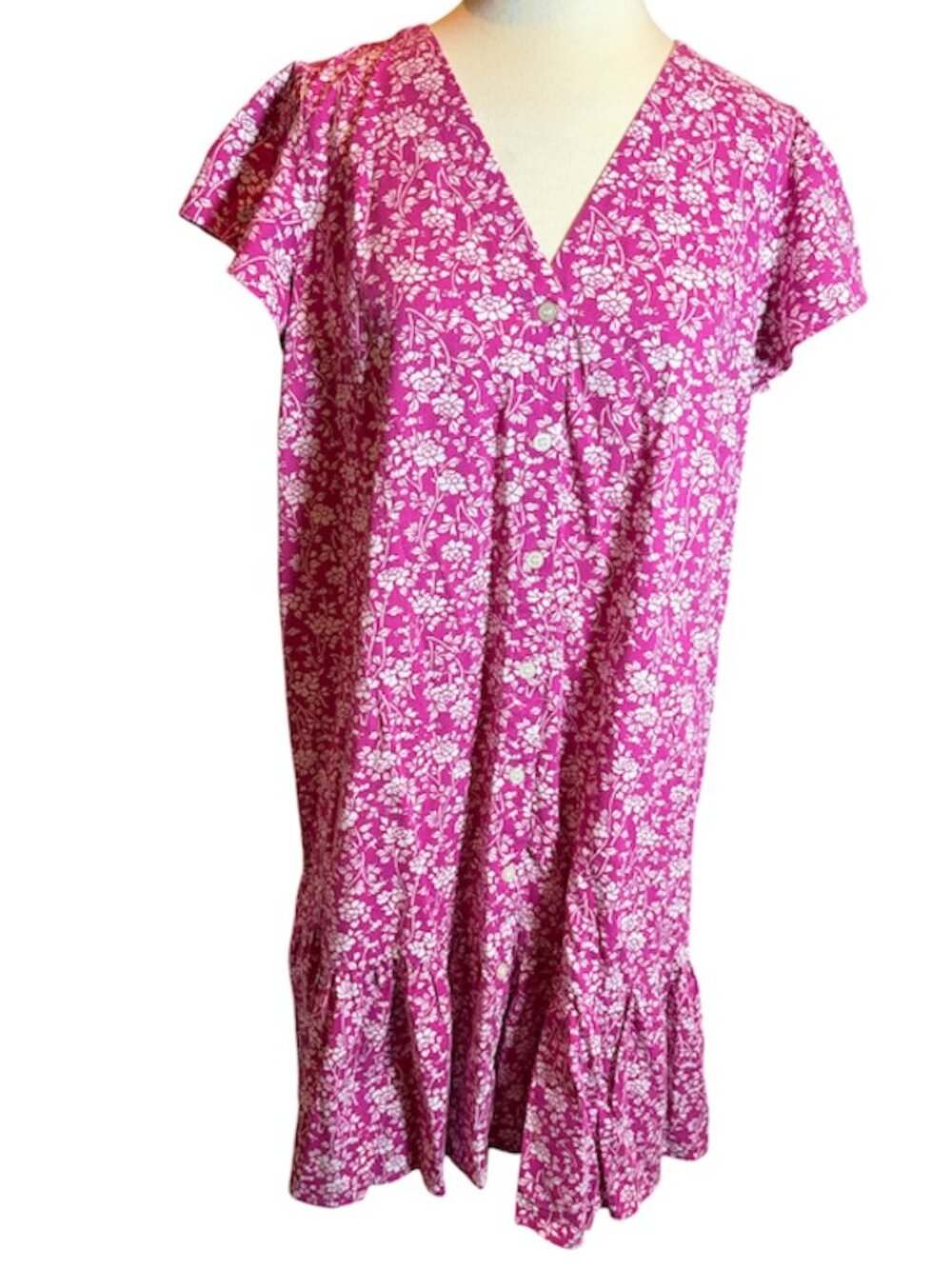 Loft Pink & White Flower Button Down Shirt Dress